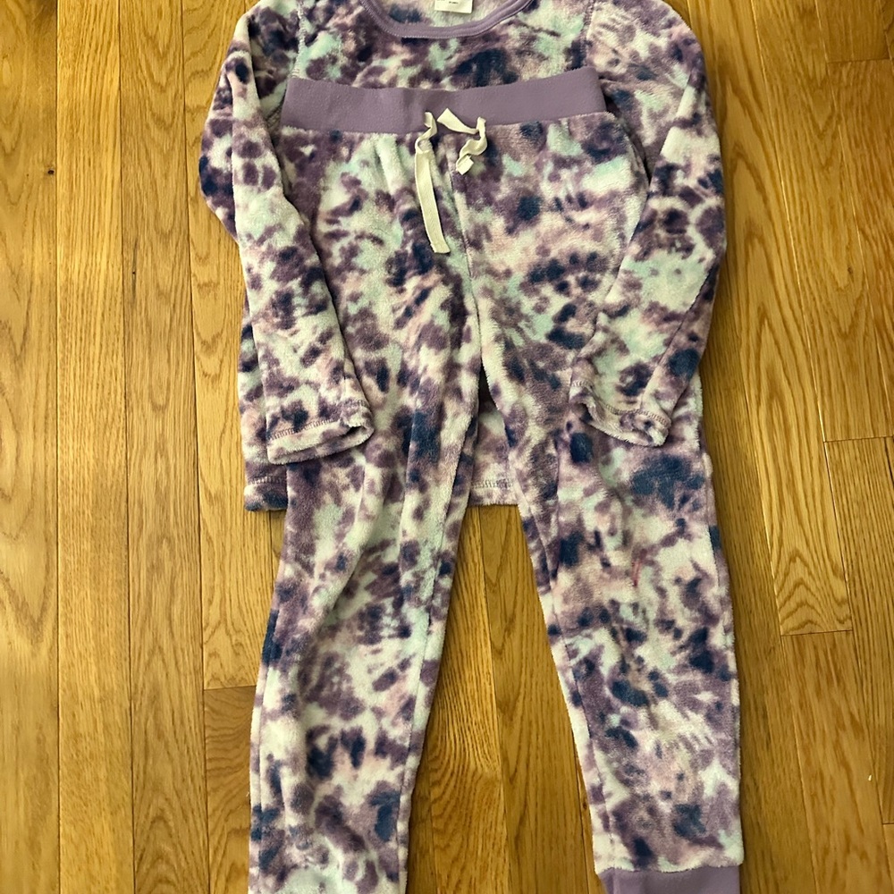 Lands' End Kids Tie-Dye Fleece Set in Purple and Cream